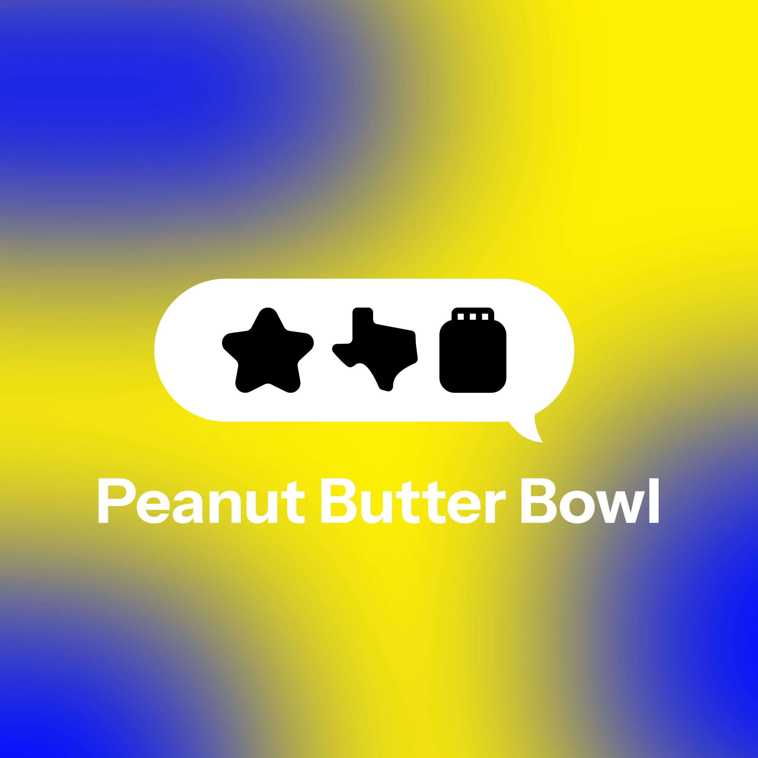 The graphic shows a message containing the emojis "Star", "Texas", and "Jar", while a text box under it displays the words a "Peanut Butter Bowl"